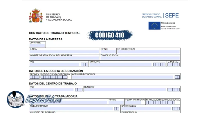 que es el contrato temporal codigo 410