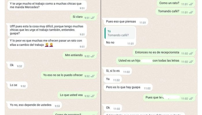 conversación de Whatsapp para conseguir un puesto de recepcionistas | Foto Twitter @soycamarero