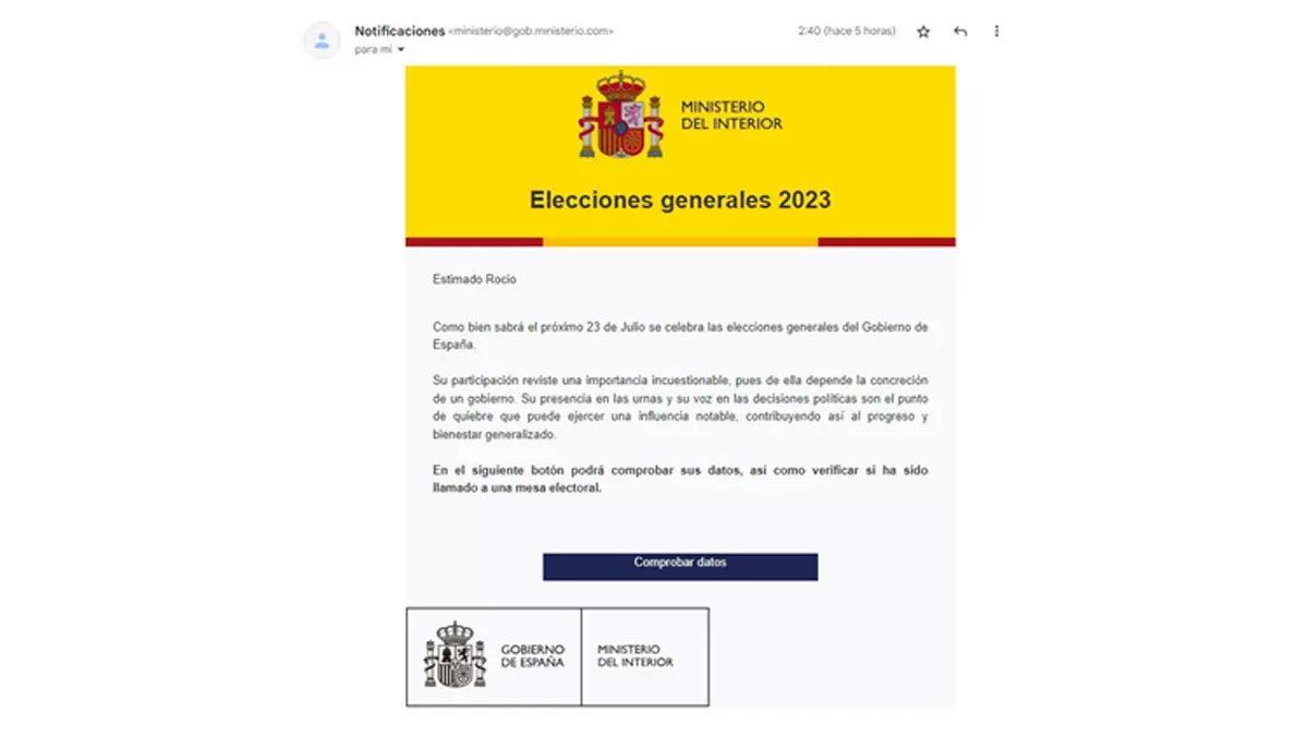 correo falso ministerio de interior mesa electoral elecciones 23 julio