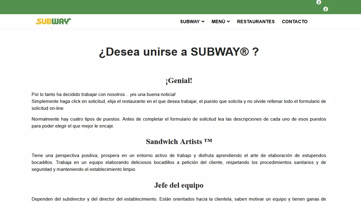 Portal de empleo para trabajar en Subway