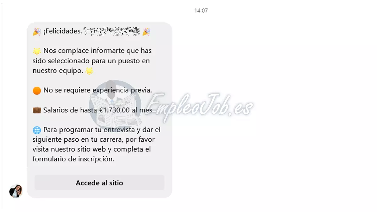 Notificación de la oferta de empleo falsa para trabajar en Mercadona