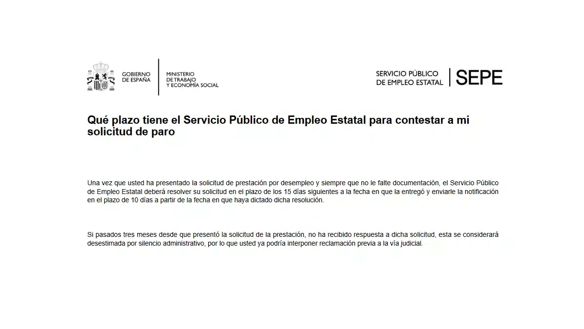 El SEPE informa del plazo para aprobar la solicitud del paro