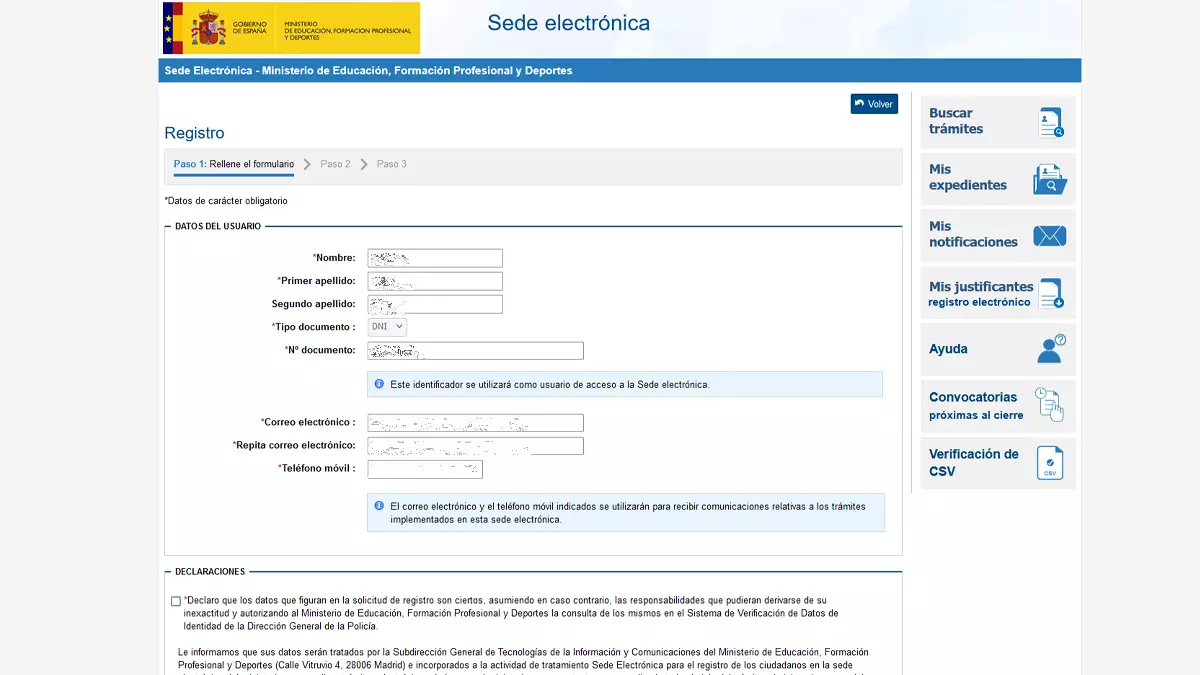 Solicitud online desde la sede electrónica del Ministerio de Educación