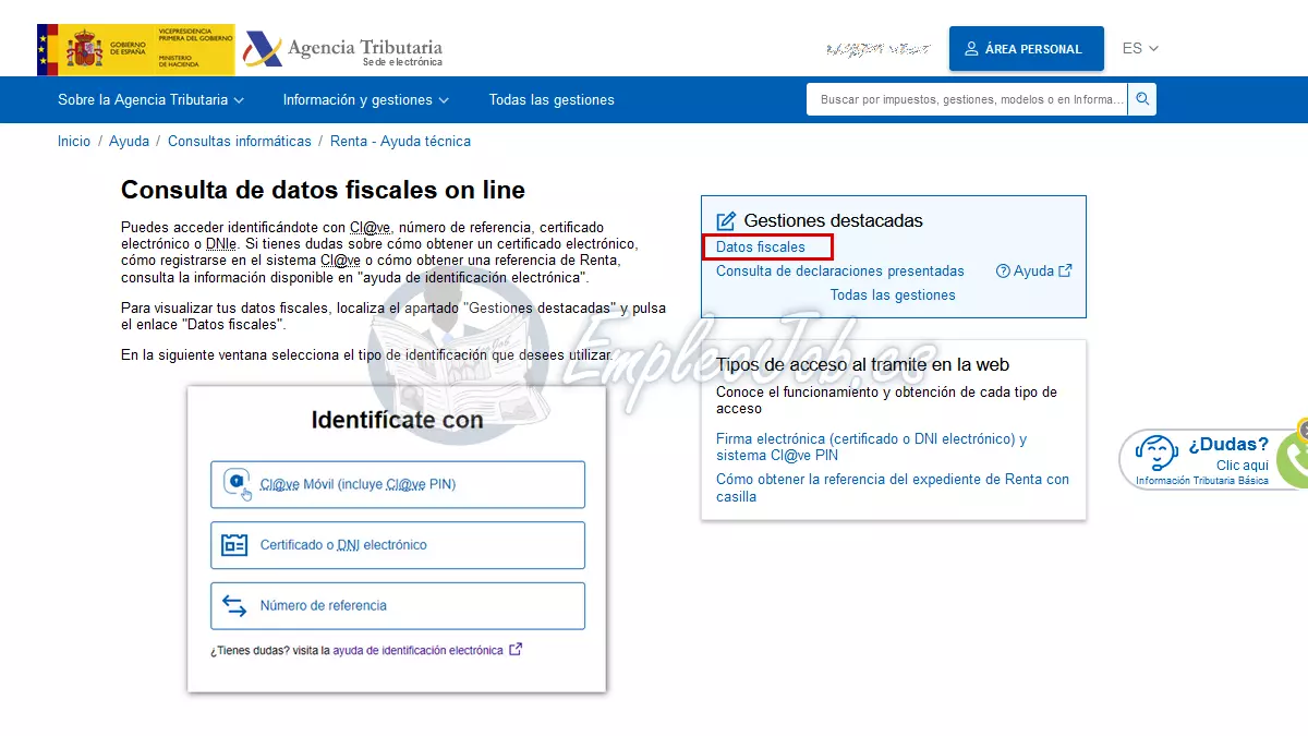 Acceso a datos fiscales desde la web de la Agencia Tributaria