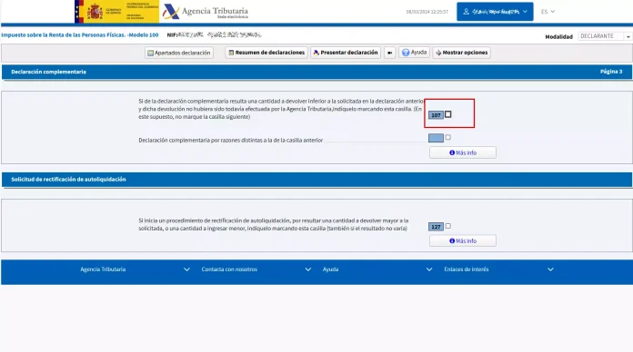Casilla 107 en la Declaración dela Renta