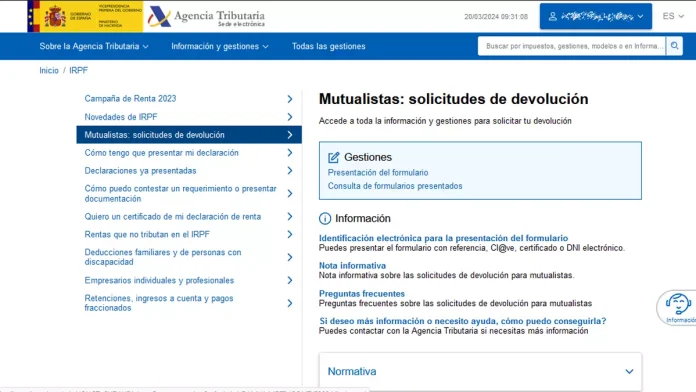 Formulario para solicitar la devolución a Hacienda del IRPF de los mutualistas