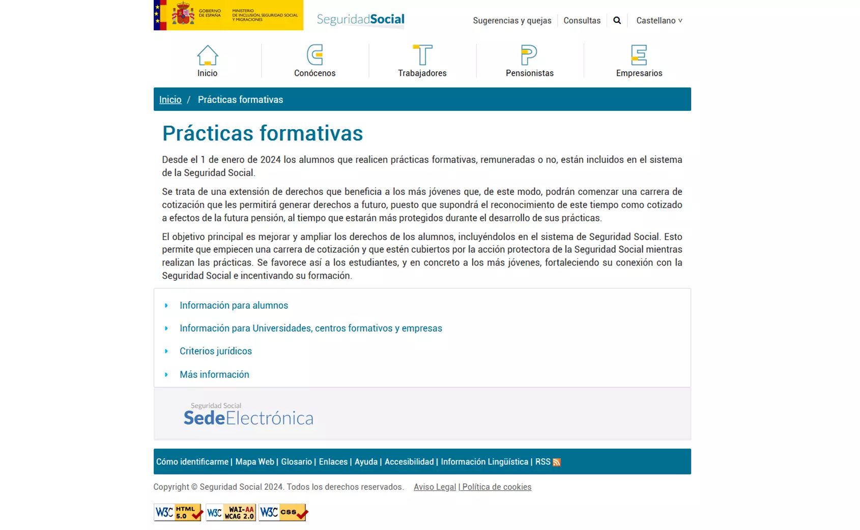 Nuevo apartado de información sobre la cotización de las prácticas formativas