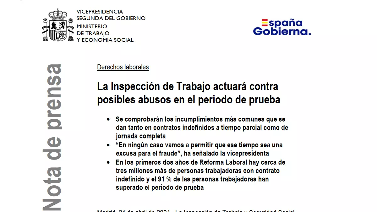 Campaña de la Inspección de Trabajo contra el mal uso del periodo de prueba