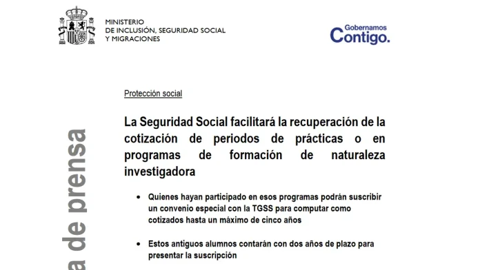 La Seguridad Social facilita la recuperación de la cotización de periodos de prácticas