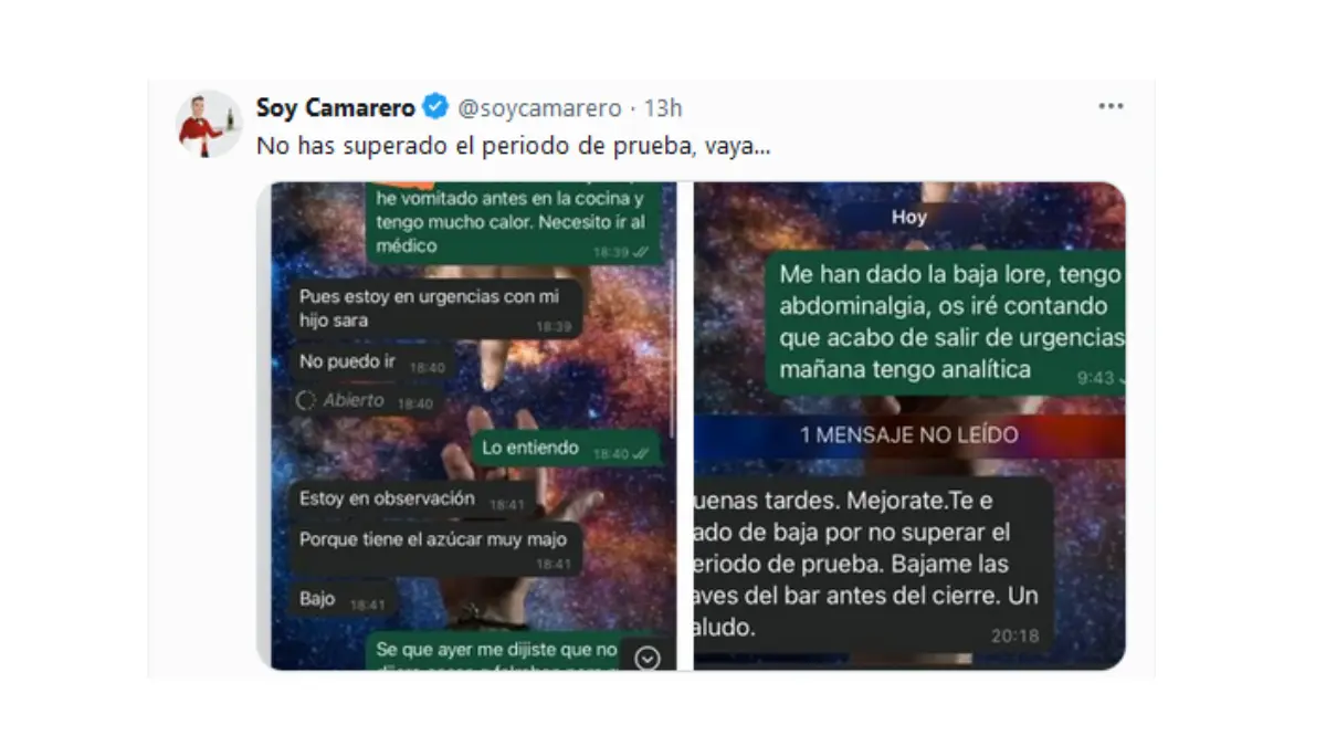 Despedida por no superar el periodo de prueba tras comunicar su baja por abdominalgia