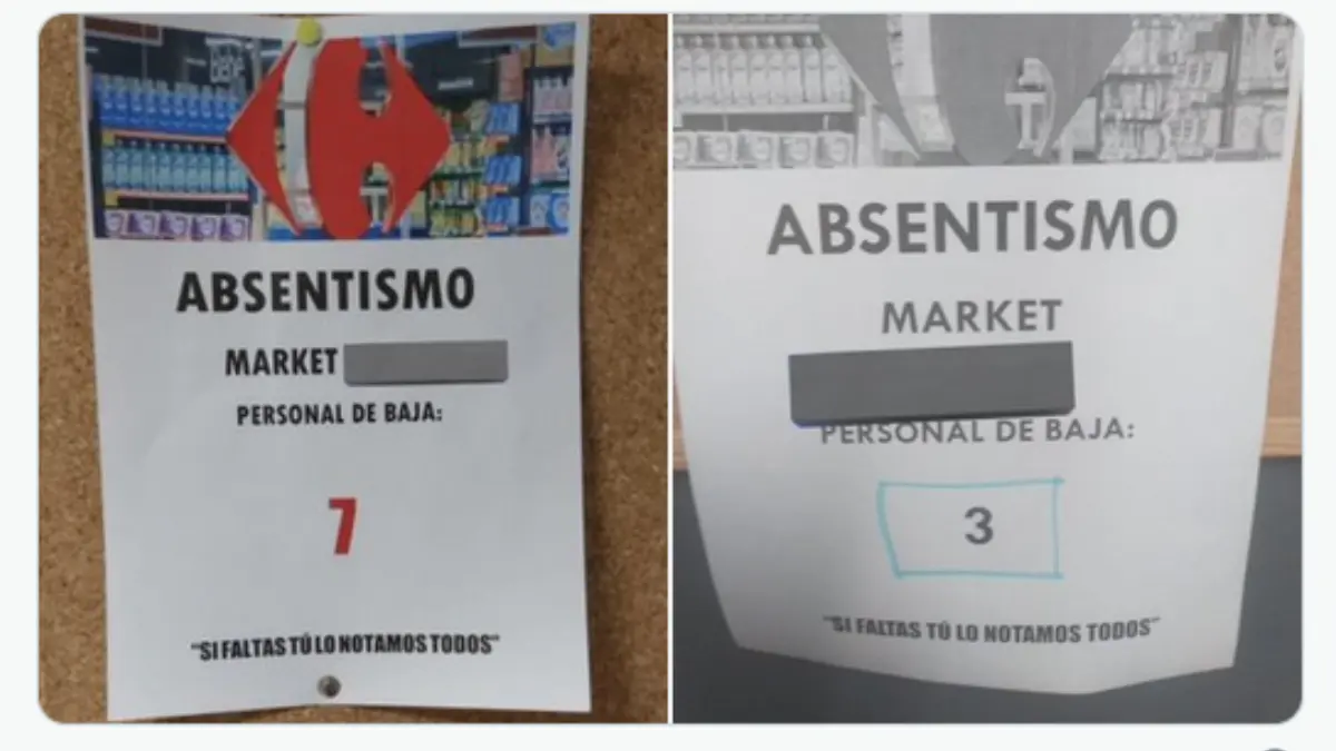Polémicos carteles de Carrefour informando del número de trabajadores de baja