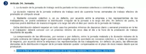Artículo 34 Estatuto de los Trabajadores sobre los descansos de la jornada