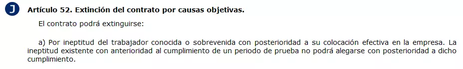 Artículo 52 del Estatuto de los Trabajadores: Despido objetivo por ineptitud sobrevenida del trabajador | EmpleoJob Artículo 52 del Estatuto de los Trabajadores: Despido objetivo por ineptitud sobrevenida del trabajador