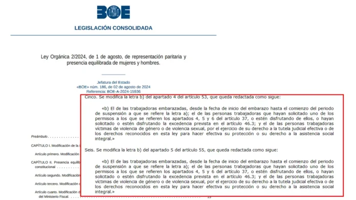 Error en la disposición novena de la Ley orgánica de paridad de agosto de 2024