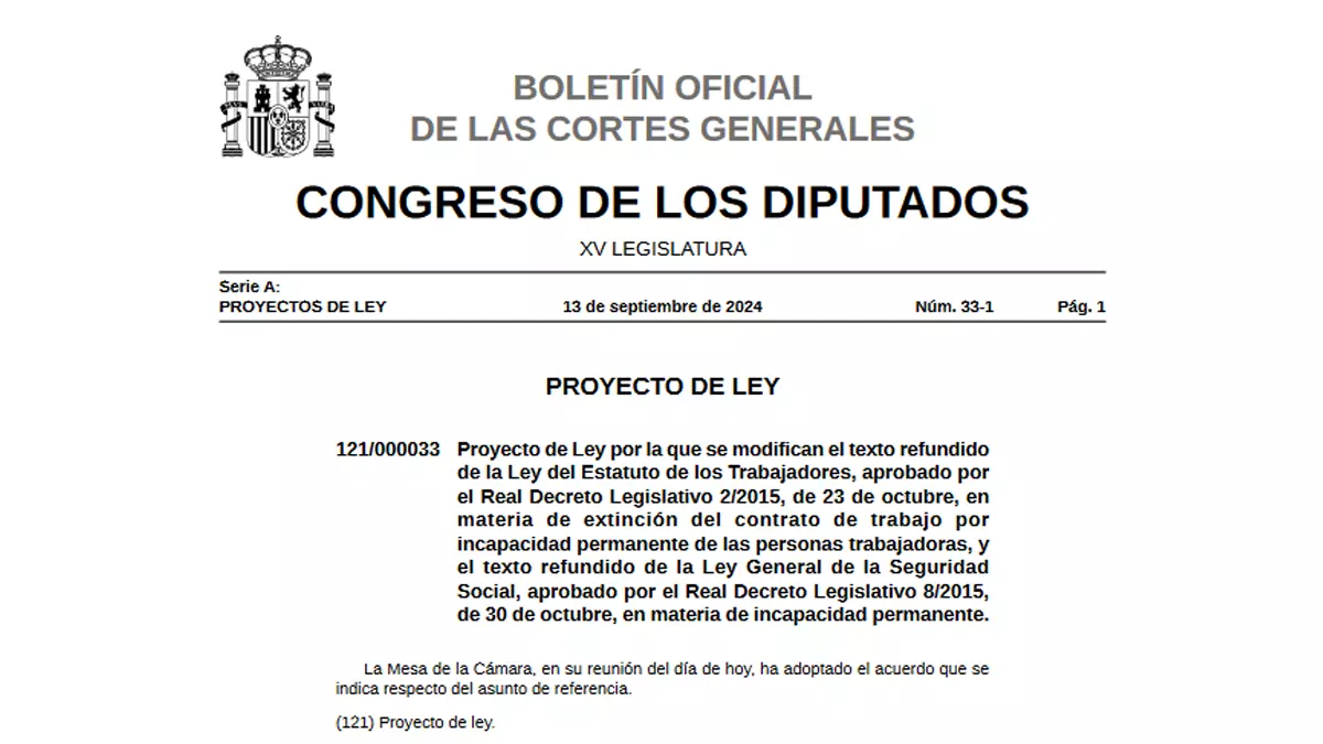 Proyecto de Ley para la modificación del despido por incapacidad permanente
