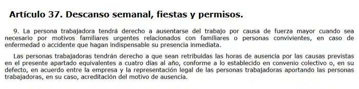 Artículo 37 que permite la ausencia del trabajador por fuerza mayor por el cuidado de menores o personas dependientes | EmpleoJob Artículo 37 que permite la ausencia del trabajador por fuerza mayor por el cuidado de menores o personas dependientes