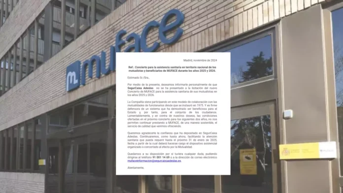 Carta de Adeslas a los funcionarios informando sobre el fin de servicio a partir del 31 de enero de 2025