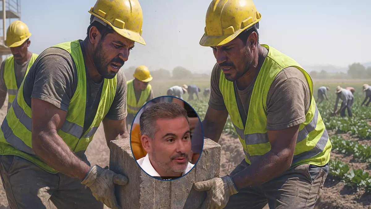 Trabajadores del campo y construcción generada por IA y José Luis Azañón