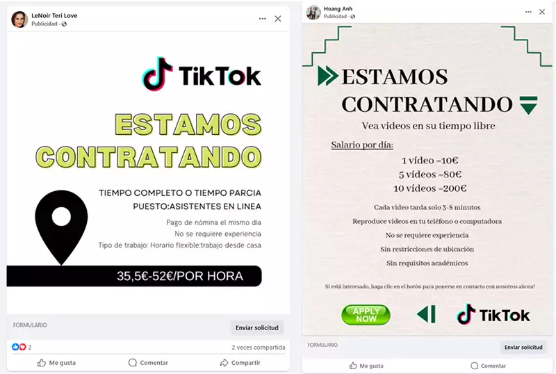 Ofertas de empleo falsas en TikTok vistas en Facebook | EmpleoJob Ofertas de empleo falsas en TikTok vistas en Facebook
