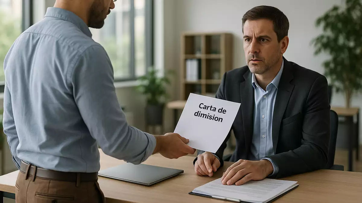 Trabajador entregando la carta de dimisión