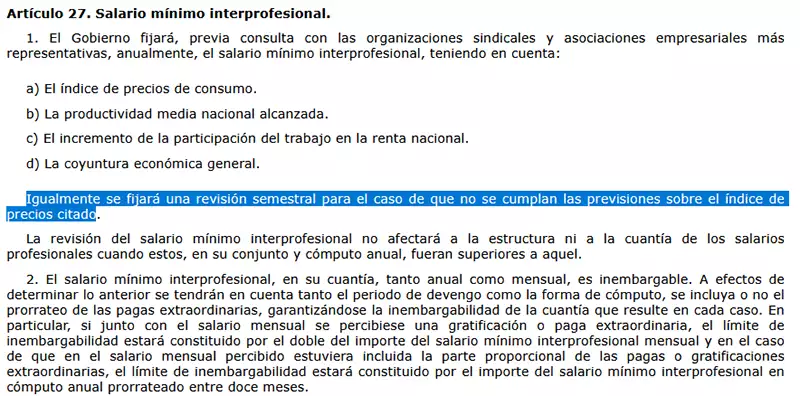 Artículo 27 del Estatuto de los Trabajadores, revisión semestral | EmpleoJob Artículo 27 del Estatuto de los Trabajadores, revisión semestral