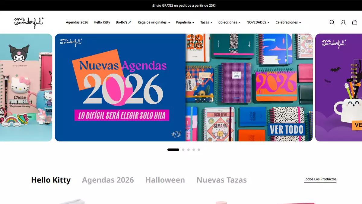 Captura de pantalla de la tienda online de Mr Wonderfull