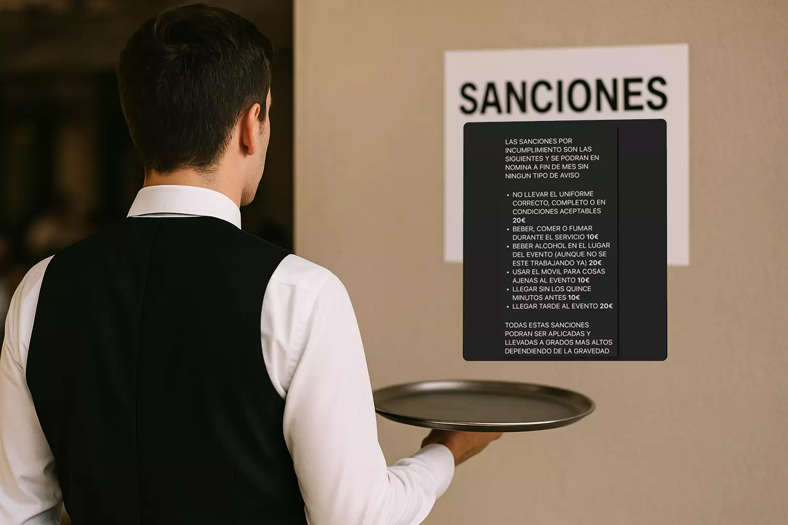Sanciones ilegales de un listero a camareros de una empresa de catering