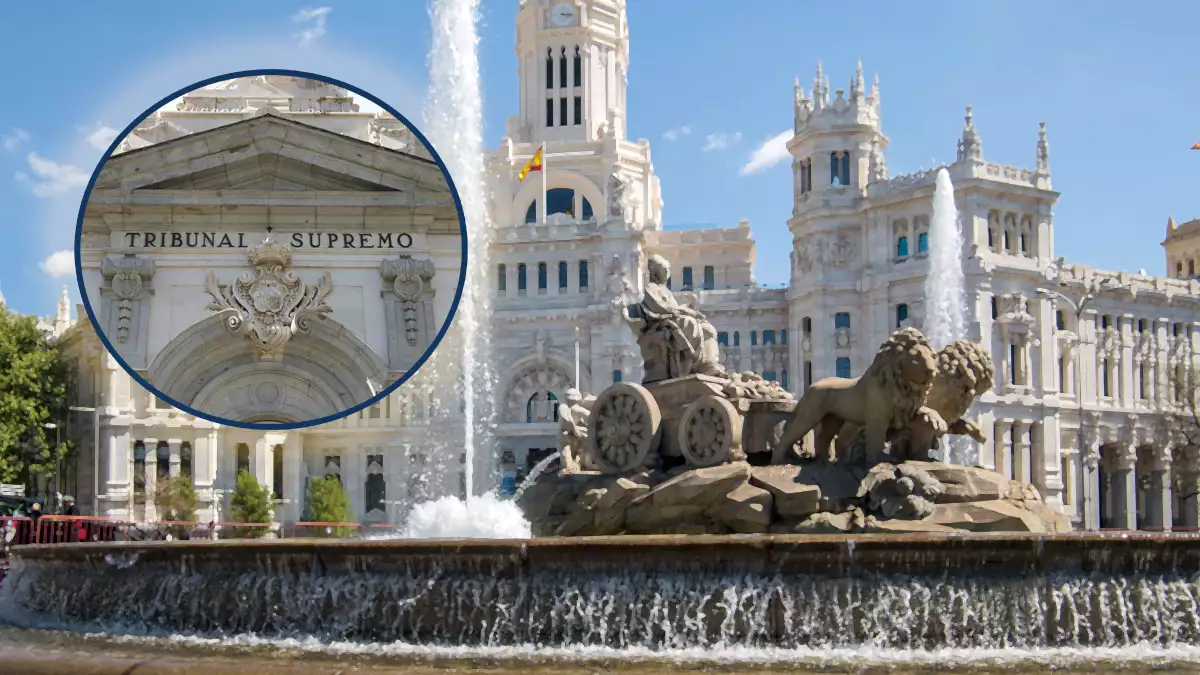 Fachada del Ayuntamiento de Madrid con el Tribunal Supremo enmarcado, noticia sobre despido improcedente de interina