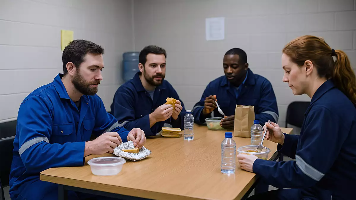 Trabajadores en la hora del almuerzo