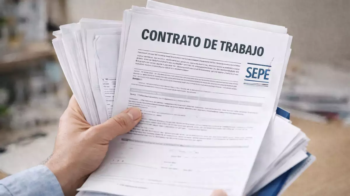 Persona revisando una copia del contrato de trabajo en papel