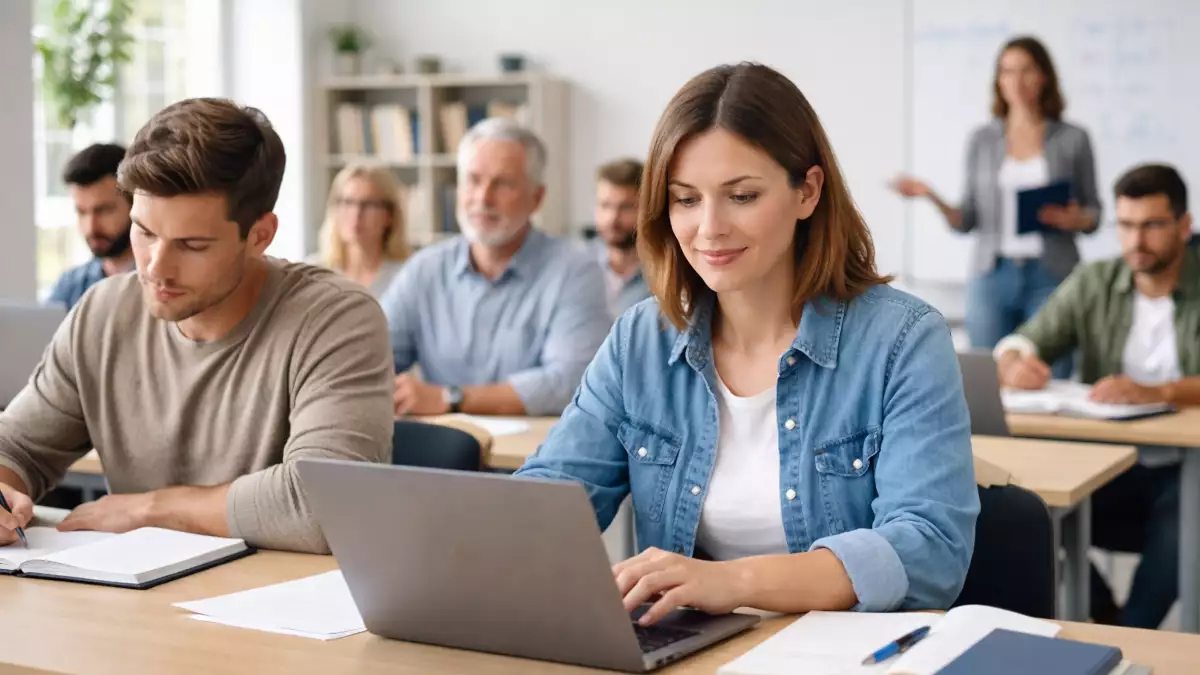 Personas desempleadas realizando un curso de formación del SEPE en un aula