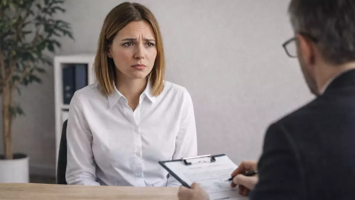 Candidata en una entrevista de trabajo incómoda por las preguntas personales
