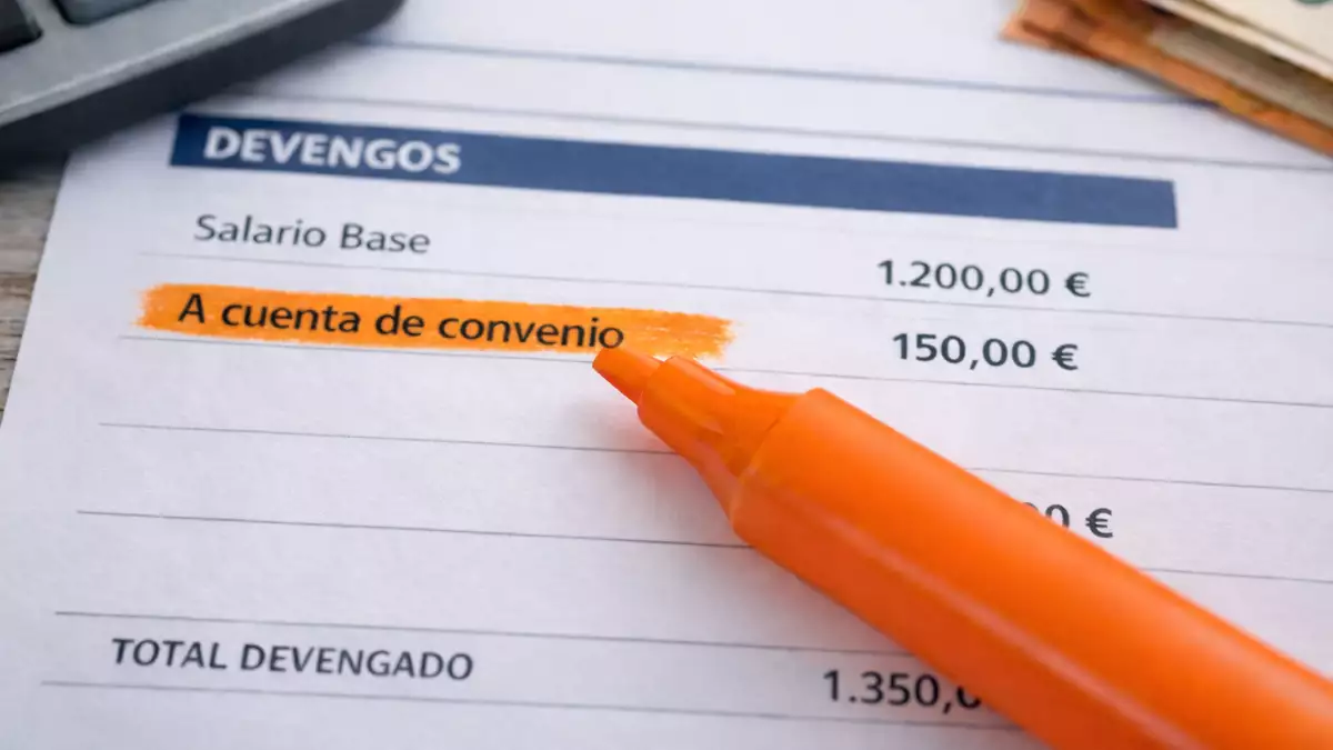 Nómina con el concepto a cuenta de convenio resaltado como anticipo de subida salarial