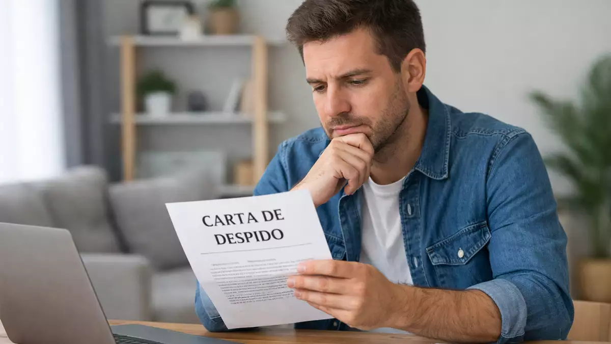 Trabajador leyendo una carta de despido y dudando si tendrá derecho a cobrar el paro