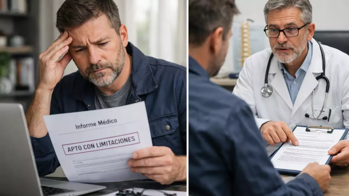 Trabajador revisando informe médico de apto con limitaciones tras una baja laboral