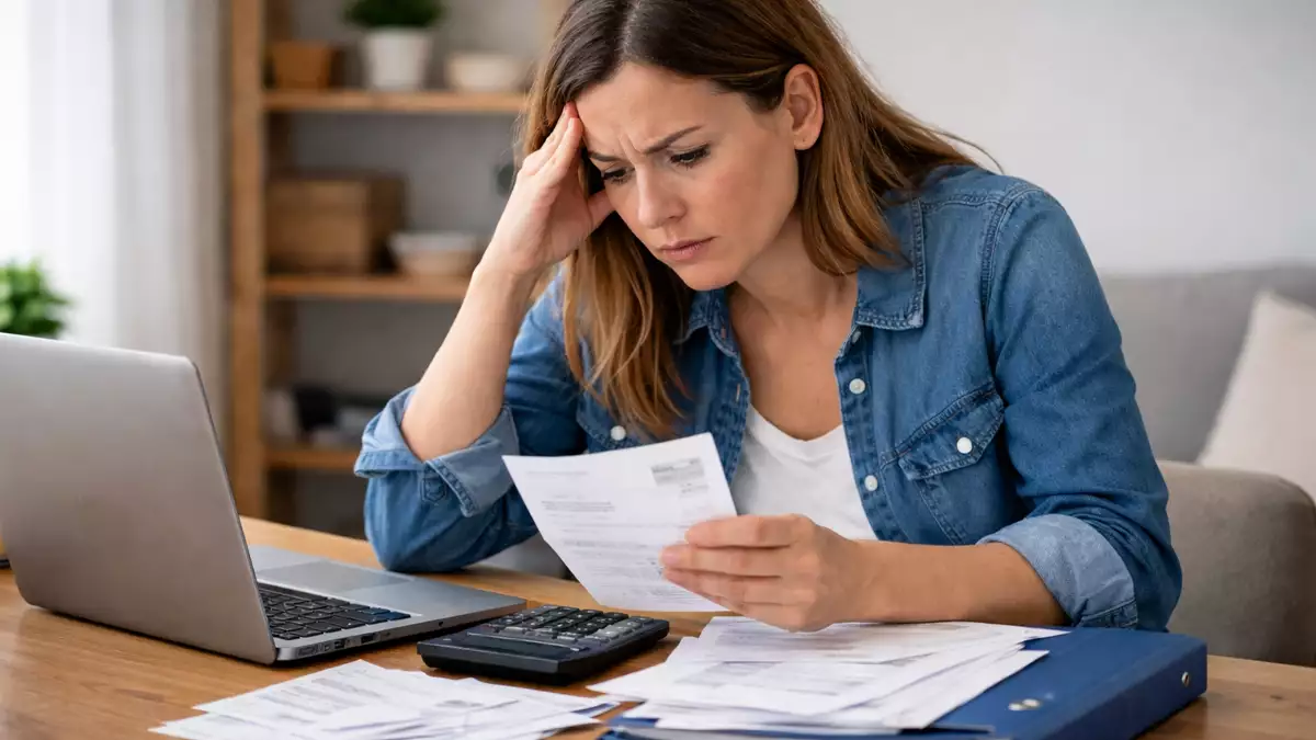 Trabajadora autónoma revisando sus cuentas y documentación económica