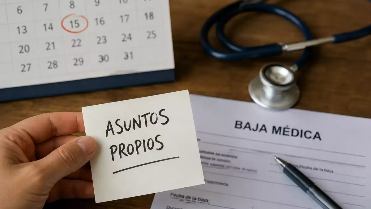 Trabajadora con contrato de sustitución consultando sus días de asuntos propios mientras cubre una baja médica