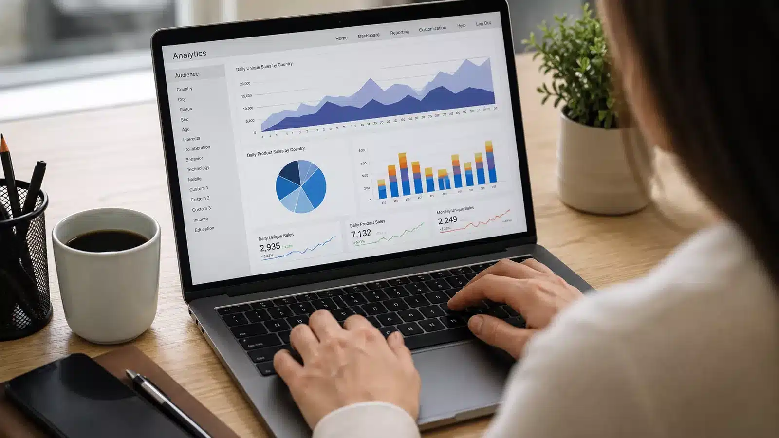 Persona realizando un curso online de análisis de datos en un ordenador portátil