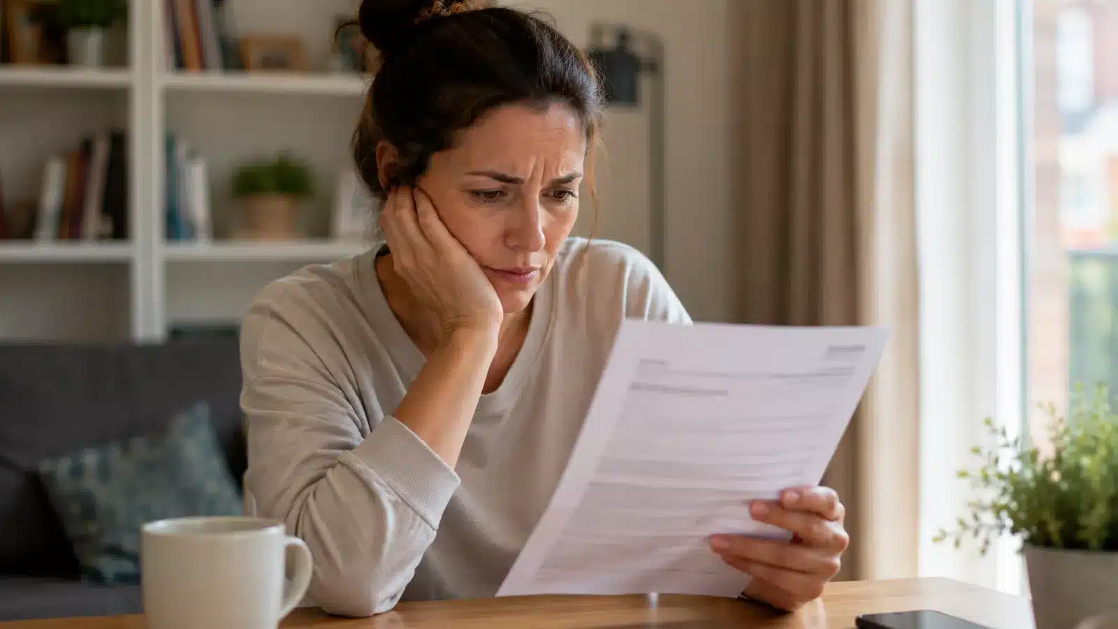 Mujer revisando documentación del SEPE tras terminar de cobrar el paro