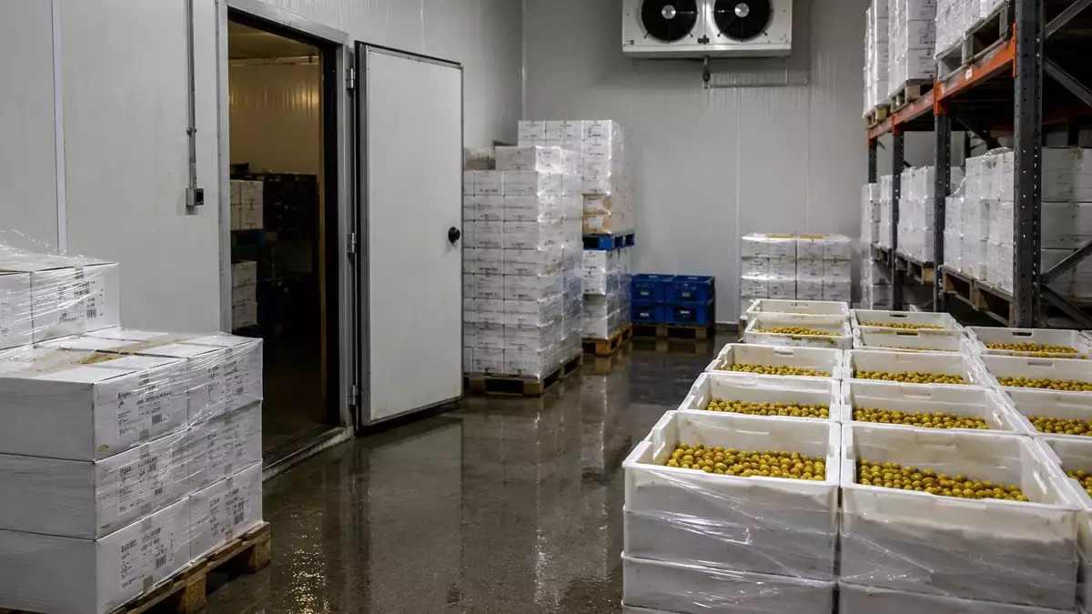 Interior de una cámara frigorífica de una empresa alimentaria