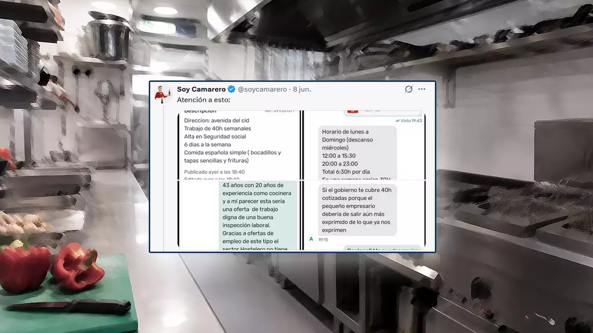 Captura de una conversación laboral en la que un empresario asegura a una cocinera que el Gobierno cubre las horas cotizadas restantes hasta completar una jornada de 40 horas.