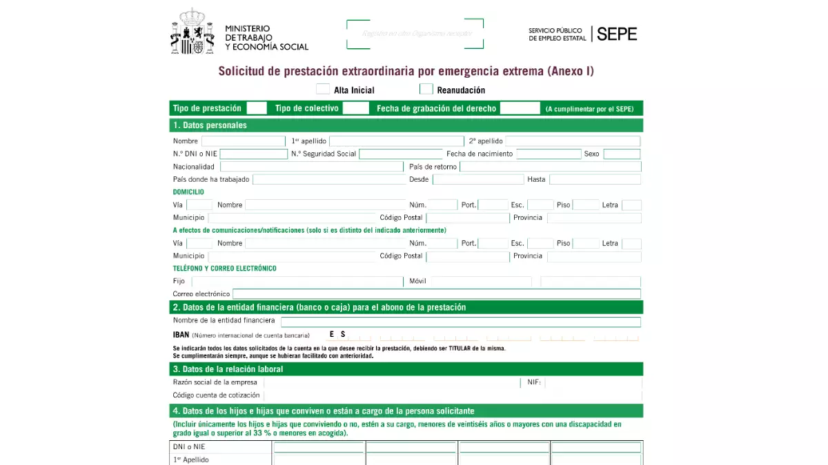 Modelo solicitud de prestación extraordinaria por los incendios